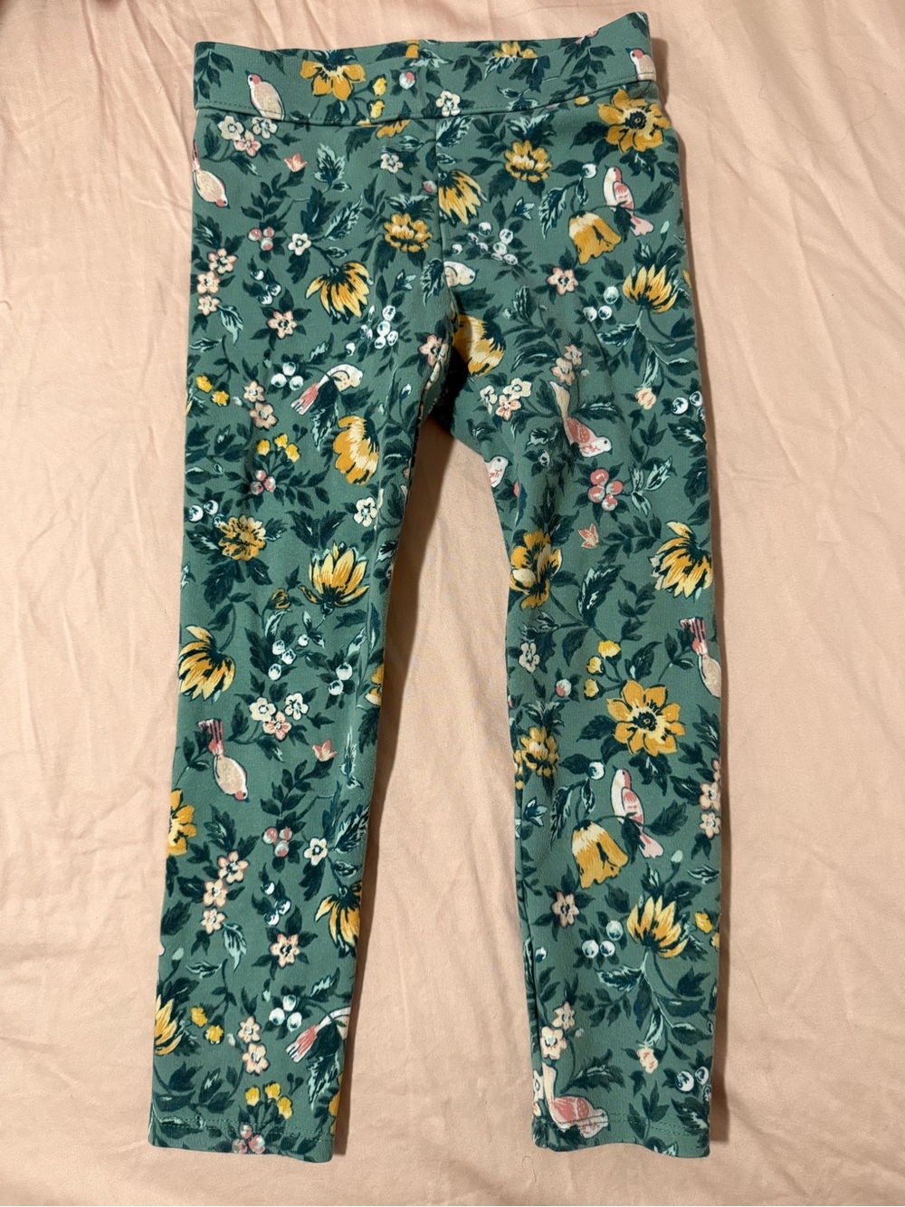 Janie and Jack Green Floral Bird Print Leggings
